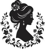retro Rose Glanz Frauen Gesicht Emblem Jahrgang blühen Schönheit Blumen- Rand vektor