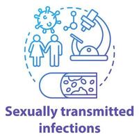 sexuellt överförbara infektioner blå gradient konceptikon. tis idé tunn linje illustration. könssjukdomar. oskyddat sex. bakterier, virus. vektor isolerade konturritning