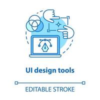 ui designverktyg konceptikon. mjukvarugränssnitt utveckling idé tunn linje illustration. designa mobilappsbilder för användarupplevelse. vektor isolerade konturritning. redigerbar linje