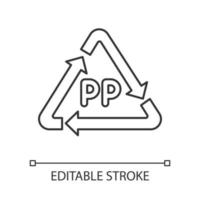 pp-Symbol lineares Neonsymbol. Kennzeichnung aus thermoplastischem Polymer. Identifikationscode des Harzes. organische Chemie. dünne Linie Abbildung. Kontursymbol. Vektor isolierte Umrisszeichnung. bearbeitbarer Strich