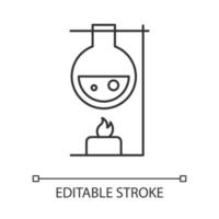 Lineares Symbol für die Erwärmung des Laborkolbens. Laborexperiment. Wechselwirkung mit Chemikalien. organische Chemie. dünne Linie Abbildung. Kontursymbol. Vektor isolierte Umrisszeichnung. bearbeitbarer Strich