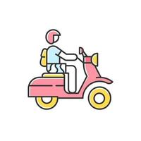 motorcykel röd färgikon. skoterförare på bali. korsar Indonesien med motorcykel. skoter tropisk ö roadtrip. transporttyp i Indonesien. isolerade vektor illustration