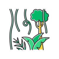 Regenwaldpflanzen und Bäume Farbsymbol. immergrüne Waldreben. Lianen und Farnwedel. Reise in den indonesischen Dschungel. Bali Natur entdecken. Erforschung der tropischen Flora. isolierte Vektorillustration vektor