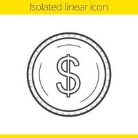 Dollar-Münze lineares Symbol. Usa-Dollar-Zeichen dünne Linie Abbildung. Kontursymbol der amerikanischen Währung. Vektor isolierte Umrisszeichnung