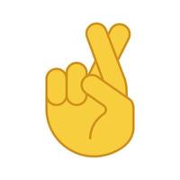 Daumen drücken Emoji-Farbsymbol. Glück, Lüge, Aberglaube Handgeste. Hand mit Mittel- und Zeigefinger gekreuzt. isolierte Vektorillustration