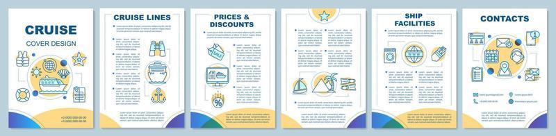 Kreuzfahrtangebote Broschüre Vorlagenlayout. Reisebüro. Reise, Reise. Flyer, Broschürendruckdesign mit linearen Illustrationen. Vektorseitenlayouts für Zeitschriften, Geschäftsberichte, Werbeplakate vektor