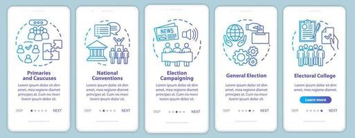 val onboarding mobil app sida skärm vektor mall. politik och sociala evenemang. genomgång av webbplatssteg med linjära illustrationer. ux, ui, gui smartphone gränssnitt koncept