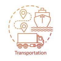 transport koncept ikon. sjöfart och landvägen. rutt, fartyg, lastbil. logistik och distribution. last leverans idé tunn linje illustration. vektor isolerade konturritning. redigerbar linje