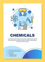 Layout der Postervorlage für die chemische Industrie. wissenschaftliche Forschung, Labor. Banner, Broschüre, Broschürendruckdesign mit linearen Symbolen. Vektorbroschürenseitenlayouts für Zeitschriften, Werbeflyer vektor