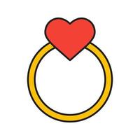 Goldring mit Herz-Farbsymbol. Valentinstag. isolierte Vektorillustration vektor