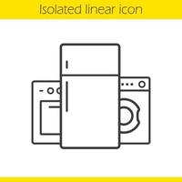 Geräte lineares Symbol. Waschmaschine, Kühlschrank und Elektroherd dünne Linie Illustration. Haushaltsgeräte Kontursymbol. Vektor isolierte Umrisszeichnung