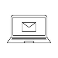 Lineares Symbol für Laptop-E-Mail. dünne Linie Abbildung. Notizbuch mit Buchstabenkontursymbol. Vektor isolierte Umrisszeichnung