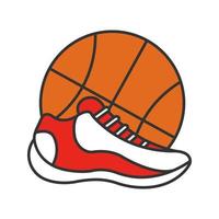 Symbol für Basketballball und Schuhfarbe. isolierte Vektorillustration vektor