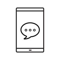 chattlåda på smartphone -skärmens linjära ikon. tunn linje illustration. smart telefon med dialogbubbla. textning kontursymbol. vektor isolerade konturritning