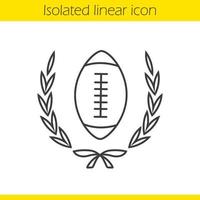 linjär ikon för amerikansk fotbollsmästerskap. tunn linje illustration. amerikansk fotboll boll i lagerkrans. kontur symbol. vektor isolerade konturritning