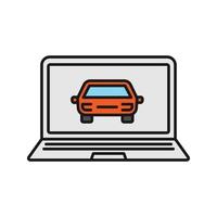 bärbar dator med bil färgikon. taxi hemsida. isolerade vektor illustration