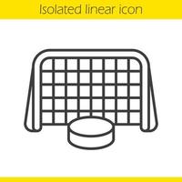 ishockey gate och puck linjär ikon. tunn linje illustration. hockey mål kontur symbol. vektor isolerade konturritning