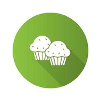 Cupcakes flaches Design lange Schatten Glyphe Symbol. Muffins. Vektor-Silhouette-Abbildung vektor