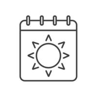 lineares Symbol für die Sommersaison. dünne Linie Abbildung. Kalenderseite mit Sonnenkontursymbol. Vektor isolierte Umrisszeichnung