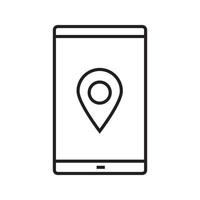 Lineares Symbol für den GPS-Standort des Smartphones. dünne Linie Abbildung. Navigator. Smartphone mit Geolocation-Markierungskontursymbol. Kartenanwendung. Vektor isolierte Umrisszeichnung