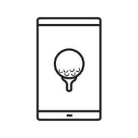 Lineares Symbol für die Smartphone-Golfspiel-App. dünne Linie Abbildung. Smartphone mit Golfball auf Abschlagkontursymbol. Vektor isolierte Umrisszeichnung
