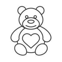 Teddybär mit linearem Symbol in Herzform. dünne Linie Abbildung. Kontursymbol. Vektor isolierte Umrisszeichnung