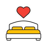 älskare säng färgikon. dubbelsäng med hjärtform ovanför. isolerade vektor illustration