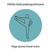 Utthita Hasta Padangusthasana Yogaposition. lineares Symbol. dünne Linie Abbildung. Yoga-Asana-Kontursymbol. Vektor isolierte Umrisszeichnung