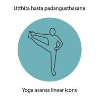 utthita hasta padangusthasana yogaposition. linjär ikon. tunn linje illustration. yoga asana kontur symbol. vektor isolerade konturritning