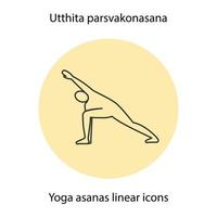 Utthita Parsvakonasana Yoga-Position. lineares Symbol. dünne Linie Abbildung. Yoga-Asana-Kontursymbol. Vektor isolierte Umrisszeichnung