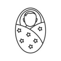 Lineares Symbol für gewickeltes Baby. dünne Linie Abbildung. Neugeborene. Kontursymbol. Vektor isolierte Umrisszeichnung