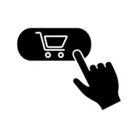 Schaltfläche Glyphensymbol kaufen. in den Warenkorb legen. Online Einkaufen. digitaler Kauf. Silhouette-Symbol. negativen Raum. isolierte Vektorgrafik vektor