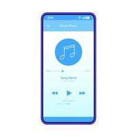 Musik-Player-App-Schnittstelle Vektor-Farbvorlage. Mobile Anwendungsseite blaues Design-Layout. Bildschirm des Mediaplayers. flache ui, gui. Abspielen von Audio, Radio. Telefondisplay vektor