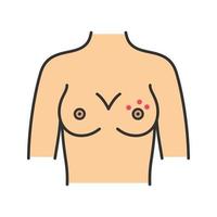 färgikon för bröstutslag. hudirritation eller gropar. bröstvårteksem, abscess, torr hud. symtom på bröstcancer. isolerade vektor illustration
