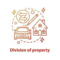 Aufteilung des Eigentumskonzeptsymbols. Verteilung von Immobilien. Kauf, Miete oder Verkauf von Immobilien. Vektor isolierte Umrisszeichnung