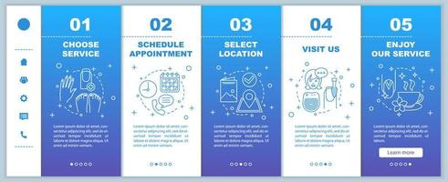 nagelsalong onboarding mobila webbsidor vektor mall. manikyr tid. manikyr, pedikyrservice. gränssnitt för responsiv smartphones webbplats. webbsida genomgång steg skärmar