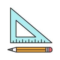 dreieckiges Lineal mit Bleistiftfarbsymbol. Abfassung. isolierte Vektorillustration vektor