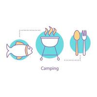 Symbol für Campingkonzept. Outdoor-Erholung Idee dünne Linie Illustration. Grill. Vektor isolierte Umrisszeichnung