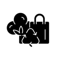återvunnen bomull tygväskor svart glyfikon. eko-påsar för shopping. miljövänlig handväska. återanvändbart ekologiskt tillbehör. siluett symbol på vitt utrymme. vektor isolerade illustration