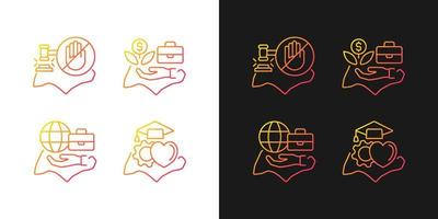 Leben in Singapur Farbverlaufssymbole für den dunklen und hellen Modus. wirtschaftsfreundliches Umfeld. dünne Linie Kontursymbole bündeln. isolierte Vektor-Umriss-Illustrationen-Sammlung auf Schwarz und Weiß