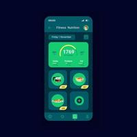 fitness näring ljus smartphone gränssnitt vektor mall. siddesign för mobilappar. planera måltider. räkna kalorier. skärm för diethantering. platt UI för applikation. telefonens display