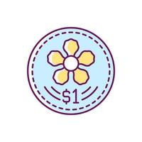 Münzen Design RGB-Farbsymbol. Singapur-Dollar. offizielle Währung. singapurische nationale Blumendarstellung. Orchideen-Design in der Mitte. Thema Flora. isolierte Vektor-Illustration. einfache gefüllte Strichzeichnung vektor