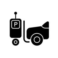 parkeringsrobot svart glyfikon. självkörande gaffeltruck. automatiserat parkeringssystem. innovativ teknik för offentliga byggnader. siluett symbol på vitt utrymme. vektor isolerade illustration