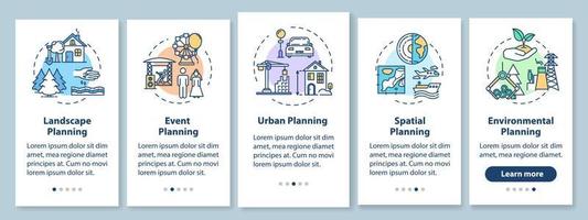 Landschaftsarchitektur Onboarding mobiler App-Seitenbildschirm mit Konzepten. Umweltplanung Walkthrough 5 Schritte grafische Anweisungen. ui-vektorvorlage mit rgb-farbillustrationen vektor