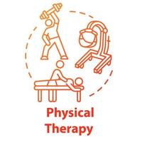 Symbol für das Konzept der Physiotherapie. Training im Fitnessstudio. Massage zum Wohlfühlen. Rehabilitationsverfahren. Physiotherapie Idee dünne Linie Abbildung. Vektor isoliert Umriss RGB-Farbzeichnung. bearbeitbarer Strich