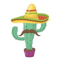 Kaktus-Mexikaner mit traditionellem Hut und Schnurrbart vektor