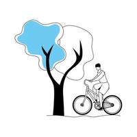 ung man i cykel med trädplanta vektor