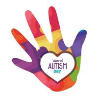 världens autismdag och hand med pusselbitar vektor
