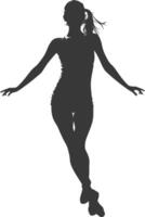 Silhouette schwebend Frau mit posiert voll Körper schwarz Farbe nur vektor