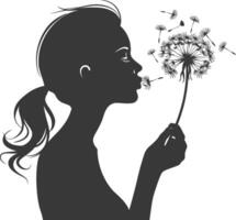 Silhouette Frau weht Löwenzahn Blume schwarz Farbe nur vektor